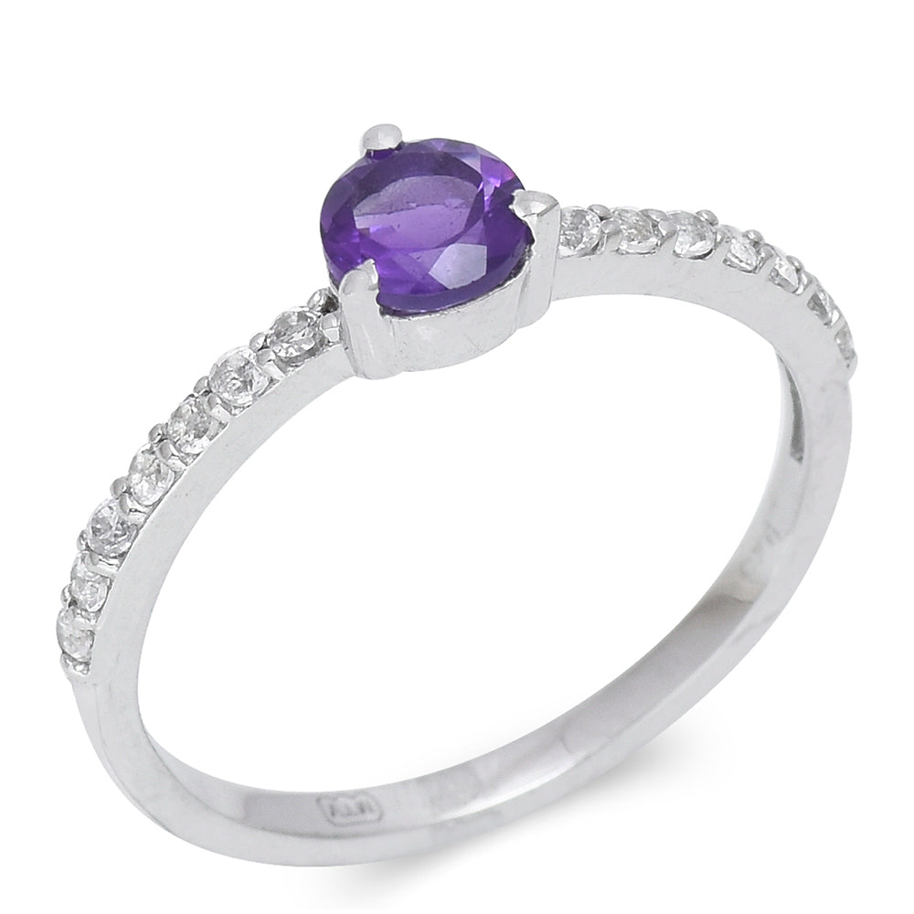 Arannyal Bevont Ezüst Gyűrű Marokkói Ametiszttel és Fehér Topázzal