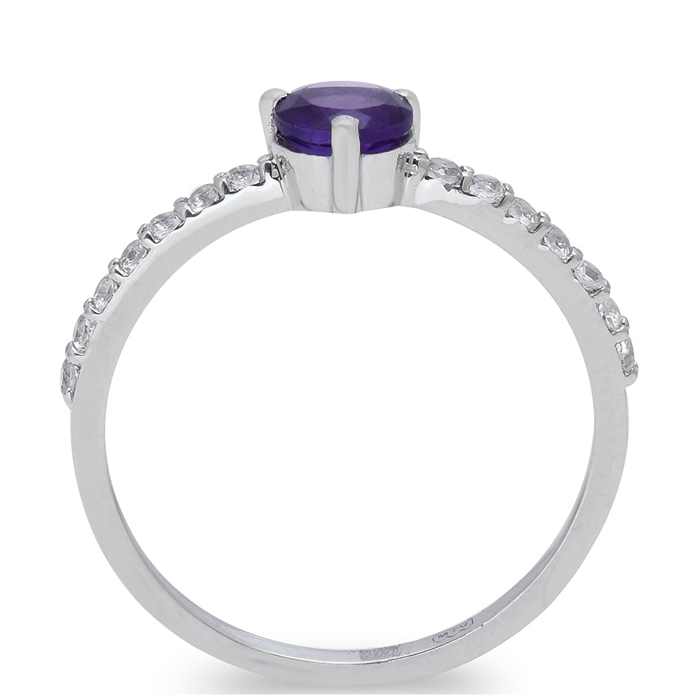 Arannyal Bevont Ezüst Gyűrű Marokkói Ametiszttel és Fehér Topázzal 7 