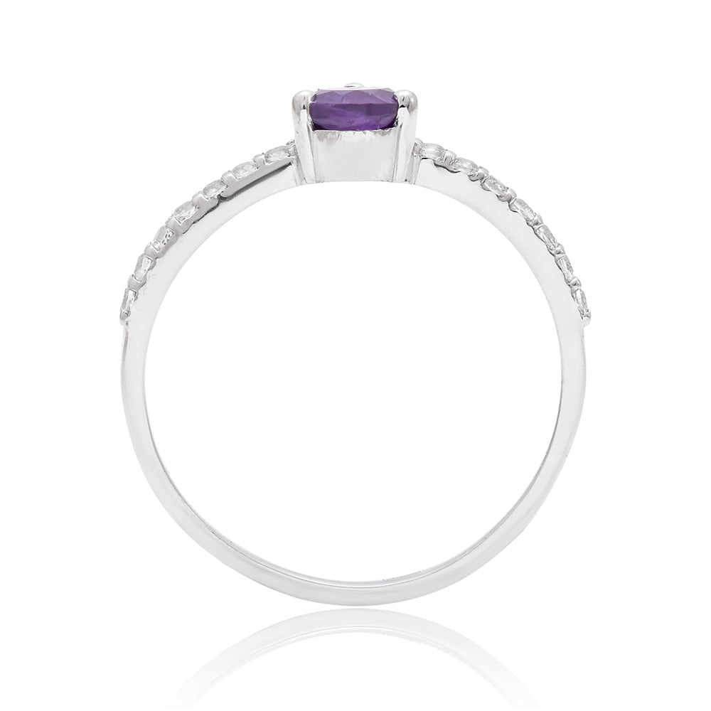 Arannyal Bevont Ezüst Gyűrű Marokkói Ametiszttel és Fehér Topázzal 5 