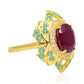 Arannyal Bevont Ezüst Gyűrű Madagaszkári Rubinnal és Brazil Smaragddal