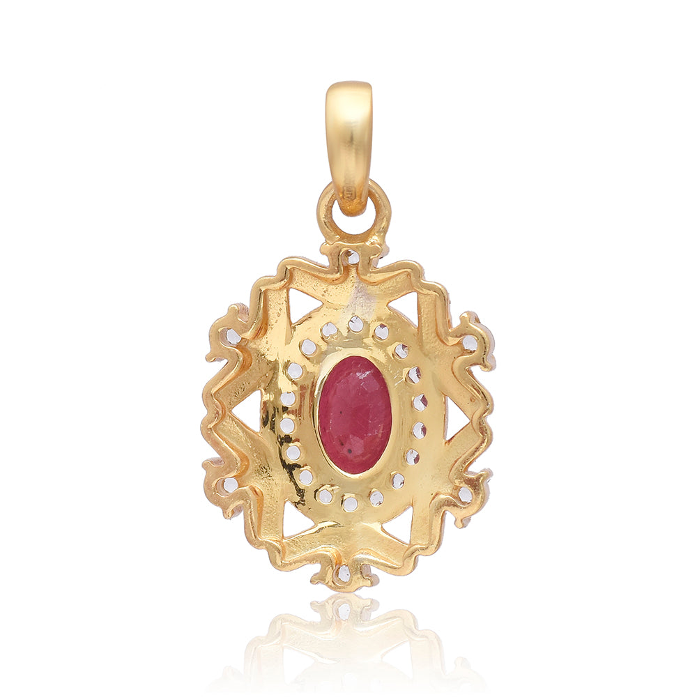 Arannyal Bevont Ezüst Medál Madagaszkári Rubinnal és Fehér Topázzal 2 