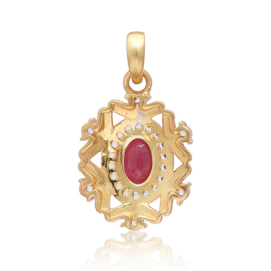 Arannyal Bevont Ezüst Medál Madagaszkári Rubinnal és Fehér Topázzal