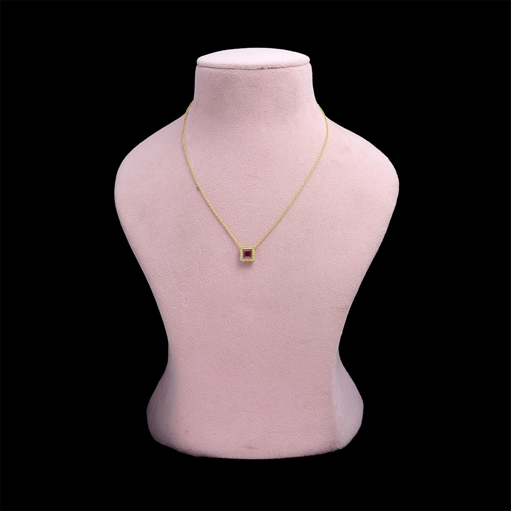 Arannyal Bevont Ezüst Nyaklánc Madagaszkári Rubinnal és Fehér Topázzal