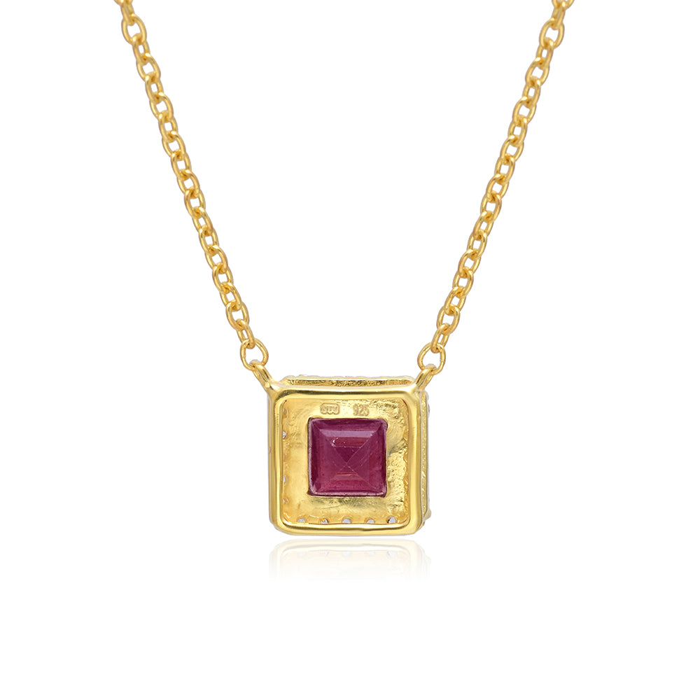 Arannyal Bevont Ezüst Nyaklánc Madagaszkári Rubinnal és Fehér Topázzal