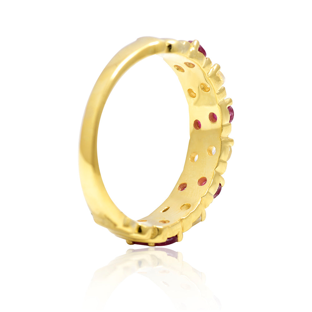 Arannyal Bevont Ezüst Gyűrű Madagaszkári Rubinnal és Fehér Topázzal