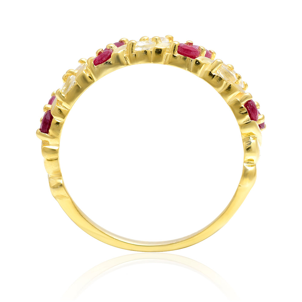 Arannyal Bevont Ezüst Gyűrű Madagaszkári Rubinnal és Fehér Topázzal 4 