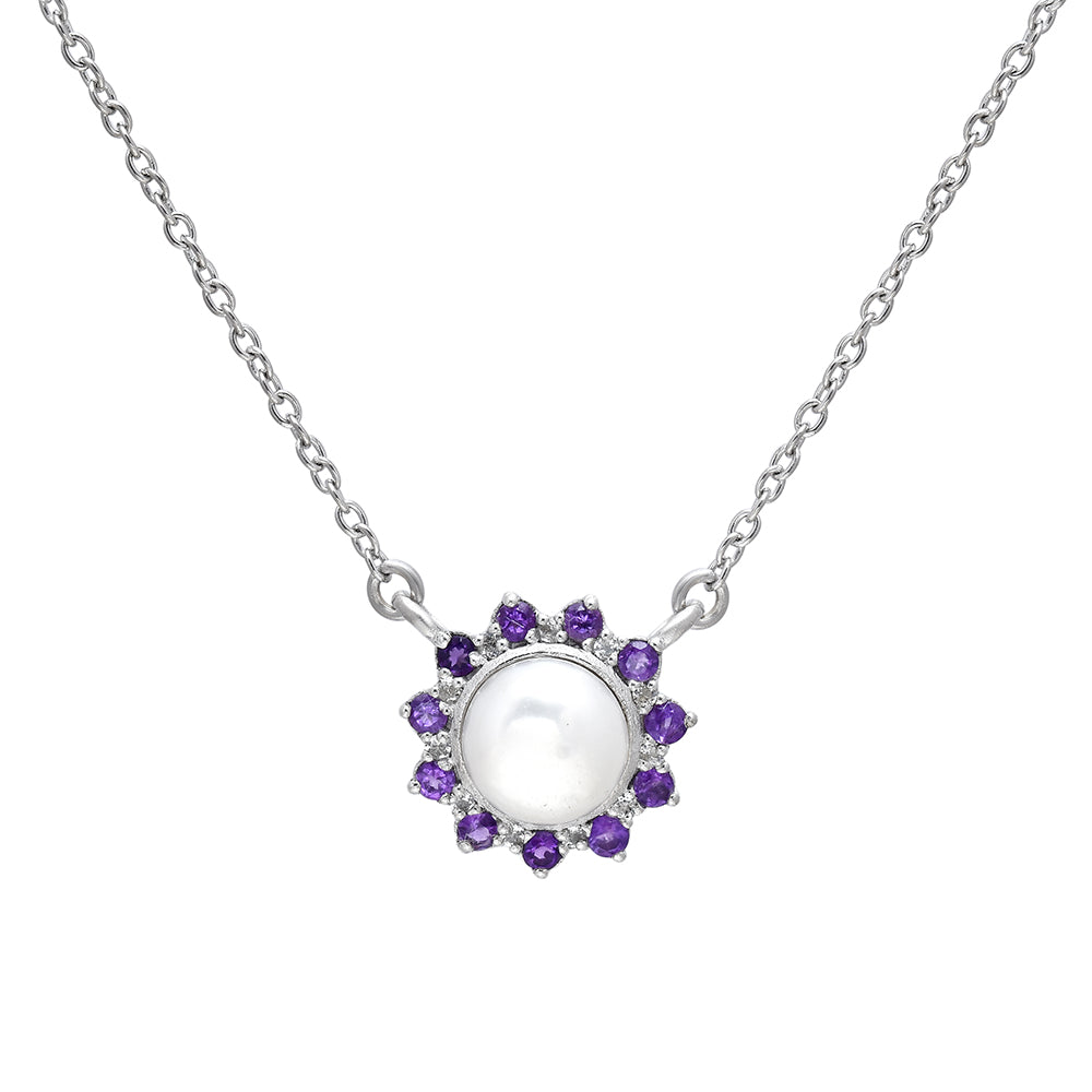 Ezüst Nyaklánc Marokkói Ametiszttel és Fehér Édesvízi Kagylógyönggyel 1 