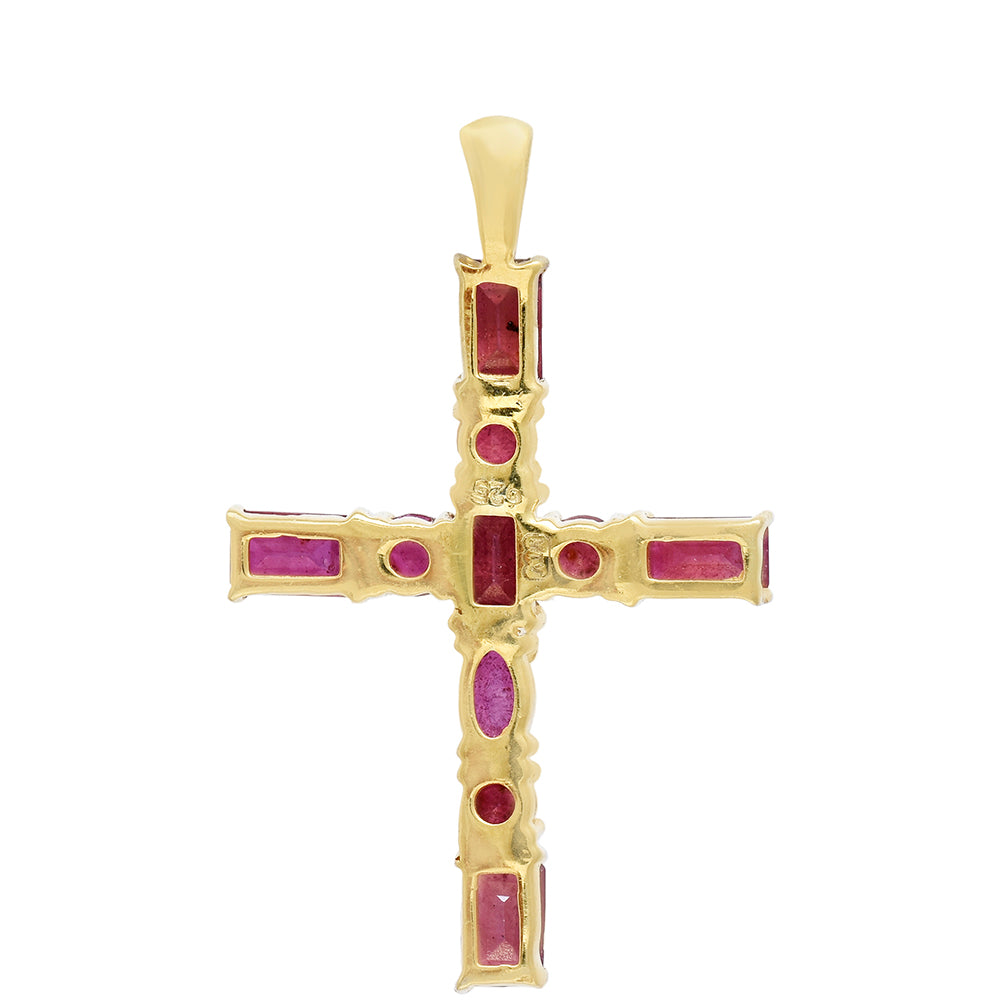 Kereszt Arannyal Bevont Ezüst Medál Madagaszkári Rubinnal 4 