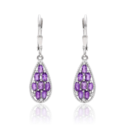 Ezüst Fülbevaló Marokkói Ametiszttel és Fehér Topázzal