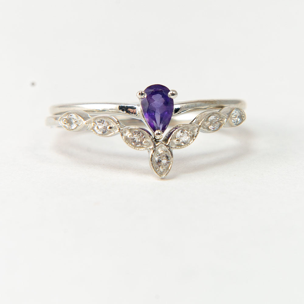 Ezüst Szett Marokkói Ametiszttel és Fehér Topázzal ( Gyűrű ) 8 
