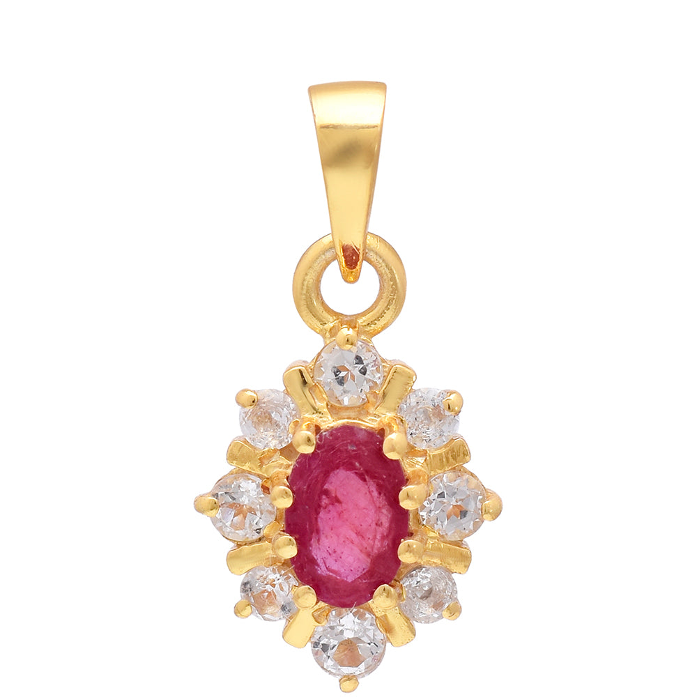 Arannyal Bevont Ezüst Medál Madagaszkári Rubinnal és Fehér Topázzal 4 