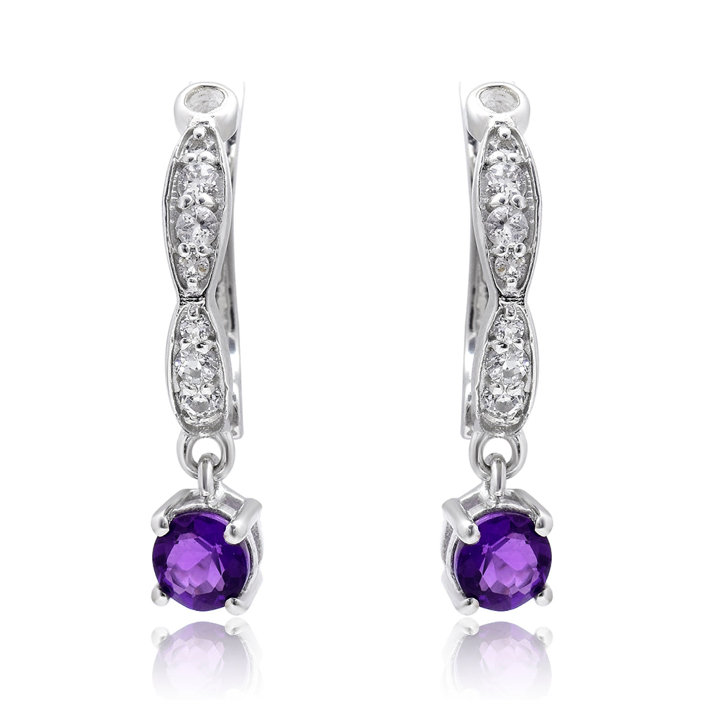 Ezüst Fülbevaló Marokkói Ametiszttel és Fehér Topázzal