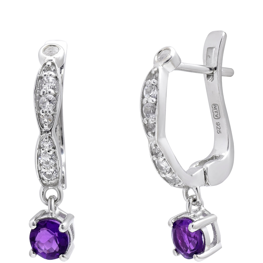 Ezüst Fülbevaló Marokkói Ametiszttel és Fehér Topázzal