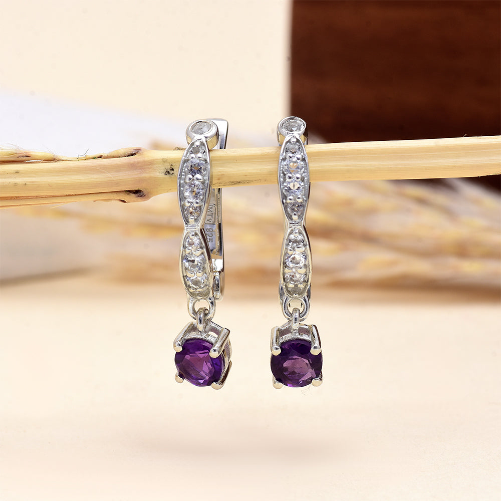 Ezüst Fülbevaló Marokkói Ametiszttel és Fehér Topázzal
