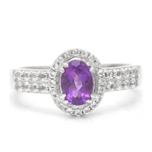 Ezüst Gyűrű Marokkói Ametiszttel és Fehér Topázzal