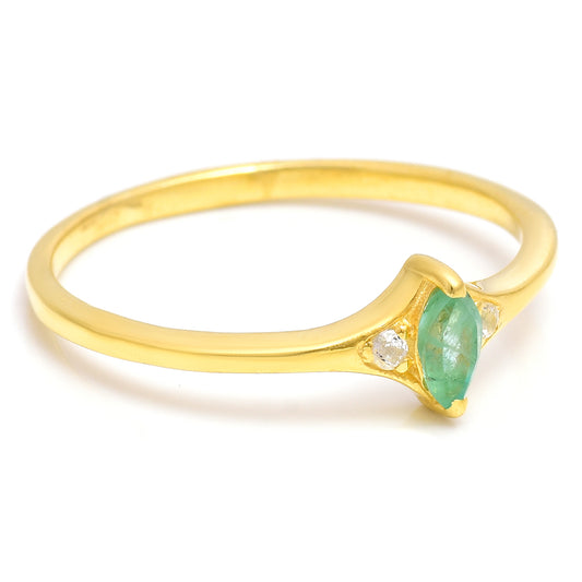 Arannyal Bevont Ezüst Gyűrű Brazil Smaragddal és Fehér Topázzal