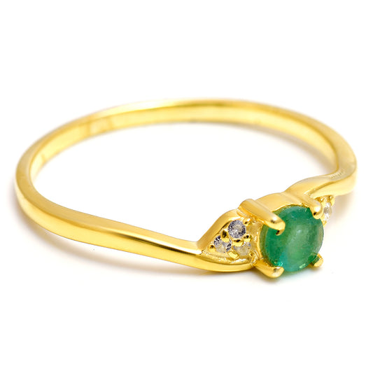 Arannyal Bevont Ezüst Gyűrű Brazil Smaragddal és Fehér Topázzal
