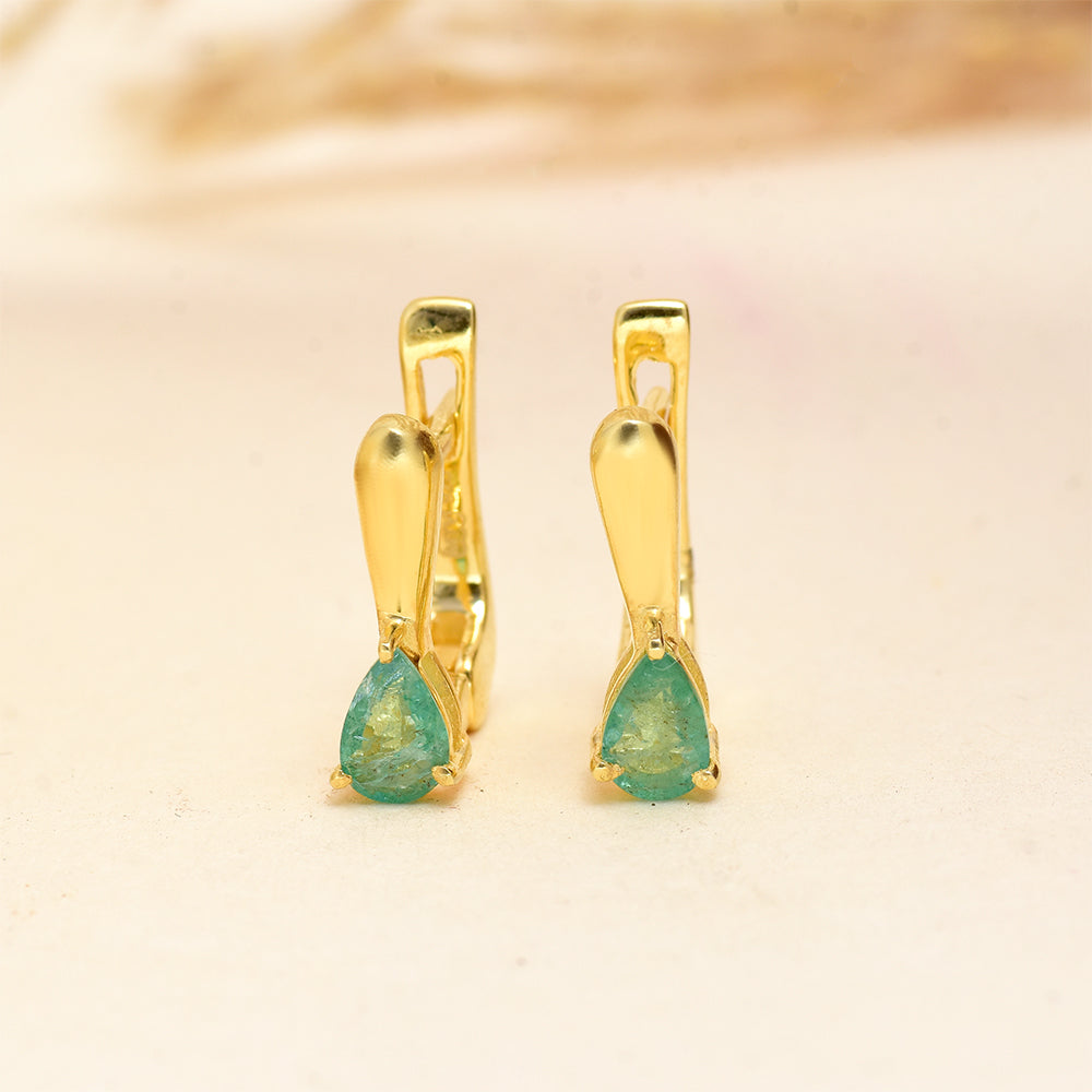 Arannyal Bevont Ezüst Fülbevaló Brazil Smaragddal 4 