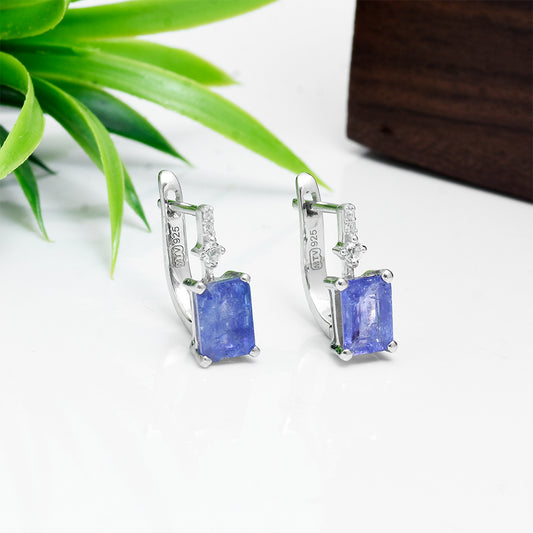 Ezüst Fülbevaló "AAA" Osztályú Tanzanittal és Fehér Topázzal