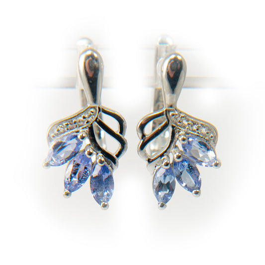 Ezüst Fülbevaló "AAA" Osztályú Tanzanittal és Fehér Topázzal