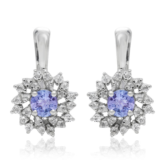 Ezüst Fülbevaló "AAA" Osztályú Tanzanittal és Fehér Topázzal