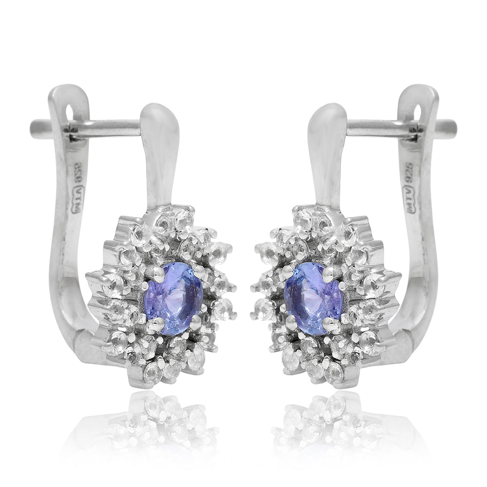 Ezüst Fülbevaló "AAA" Osztályú Tanzanittal és Fehér Topázzal 3 