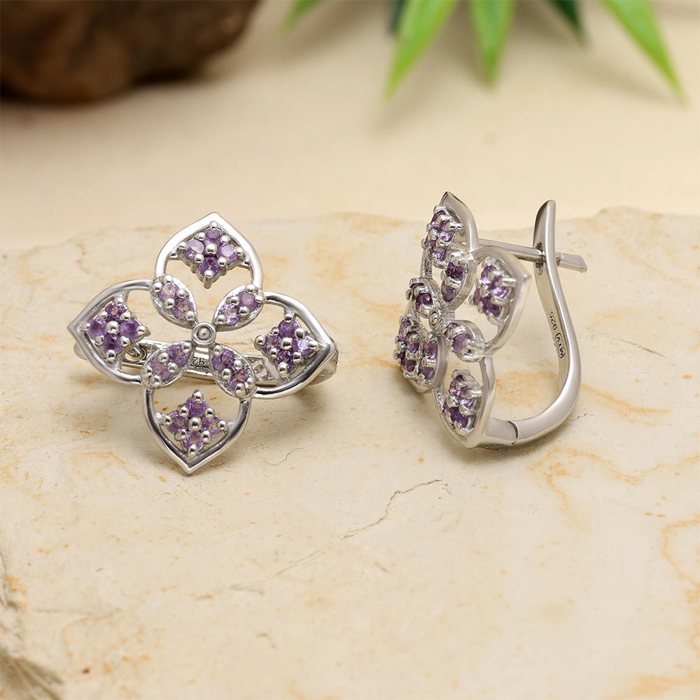 Ezüst Fülbevaló Brazil Ametiszttel 2 