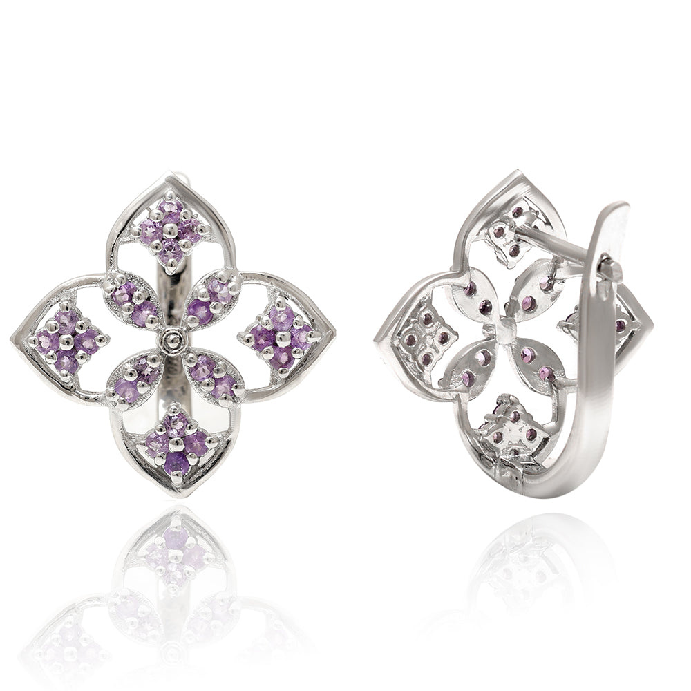 Ezüst Fülbevaló Brazil Ametiszttel 1 