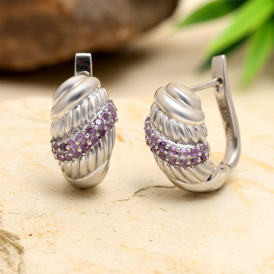 Ezüst Fülbevaló Brazil Ametiszttel
