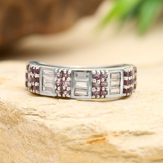 Ezüst Gyűrű Brazil Ametiszttel és Fehér Topázzal