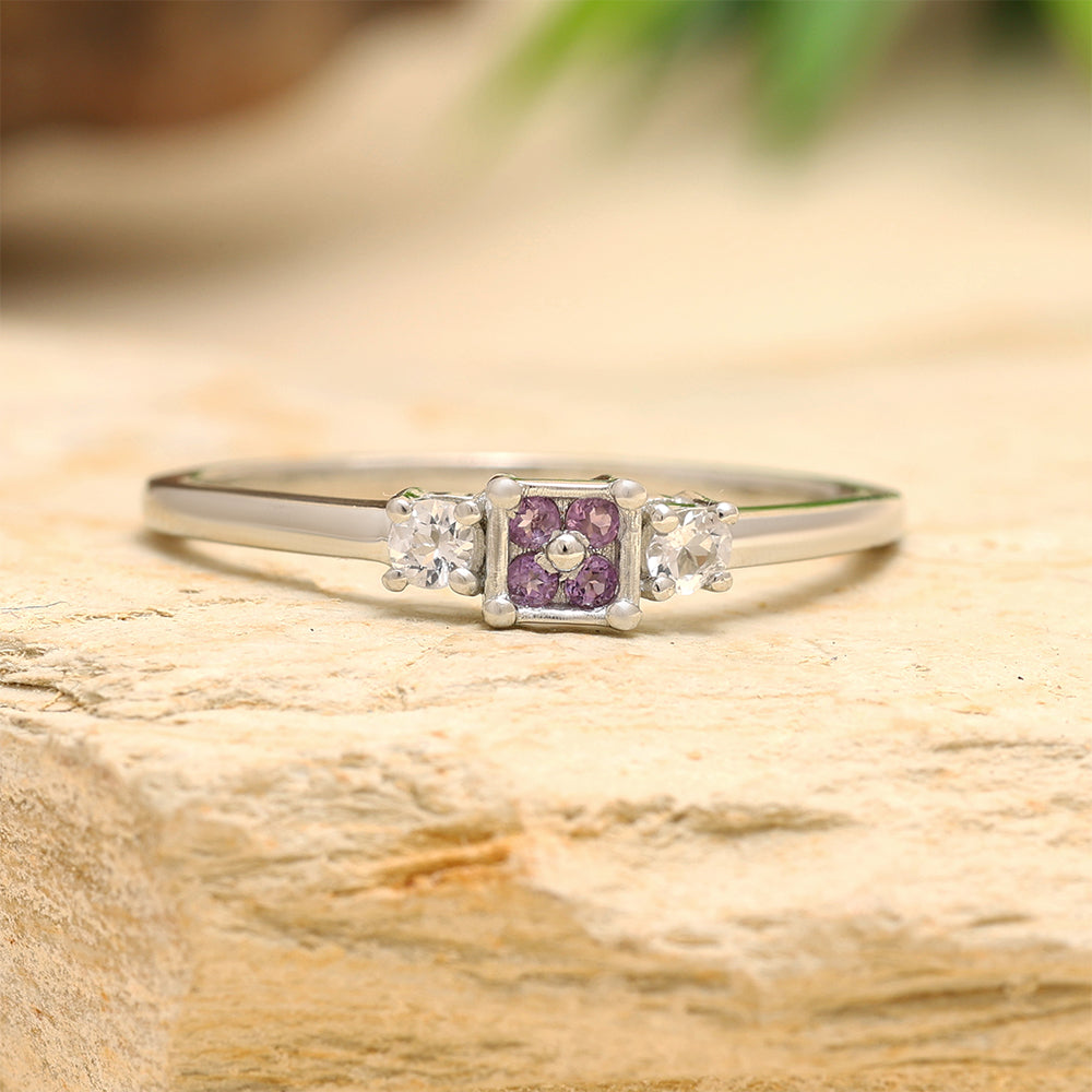 Ezüst Gyűrű Brazil Ametiszttel és Fehér Topázzal 2 