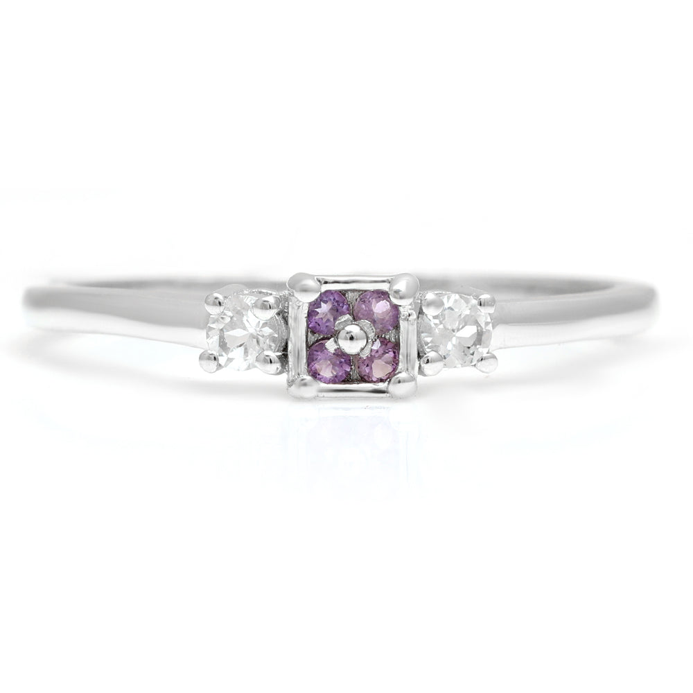 Ezüst Gyűrű Brazil Ametiszttel és Fehér Topázzal 7 