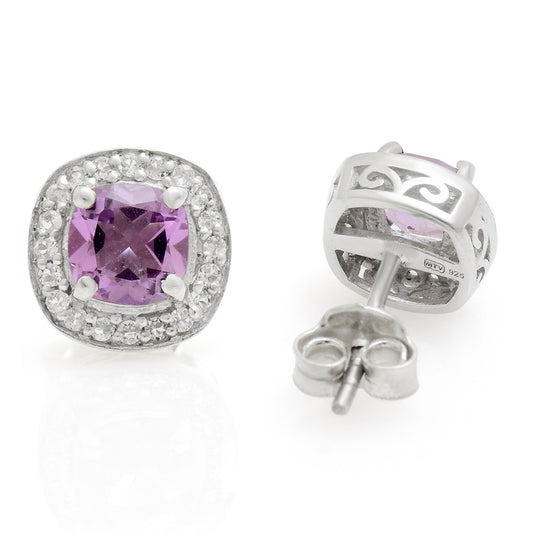 Ezüst Fülbevaló Brazil Ametiszttel és Fehér Topázzal