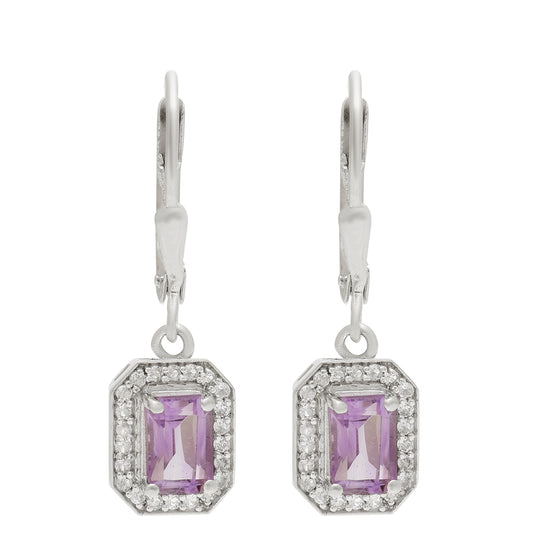 Ezüst Fülbevaló Brazil Ametiszttel és Fehér Topázzal