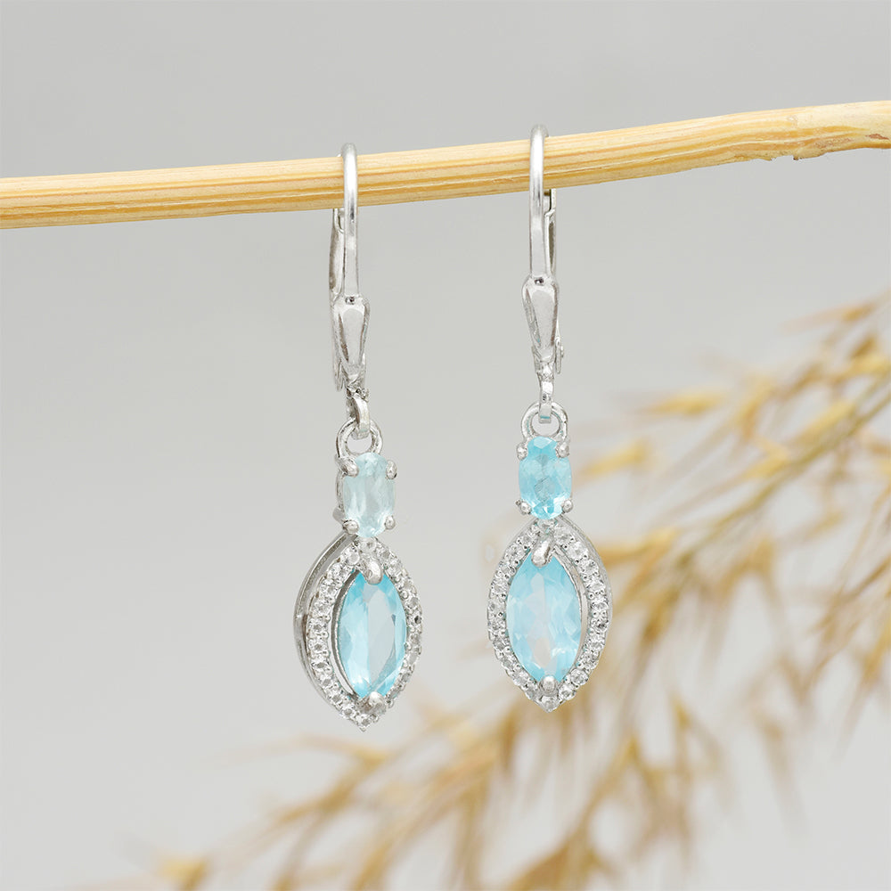 Ezüst Fülbevaló Madagaszkári Kék Apatittal és Fehér Topázzal