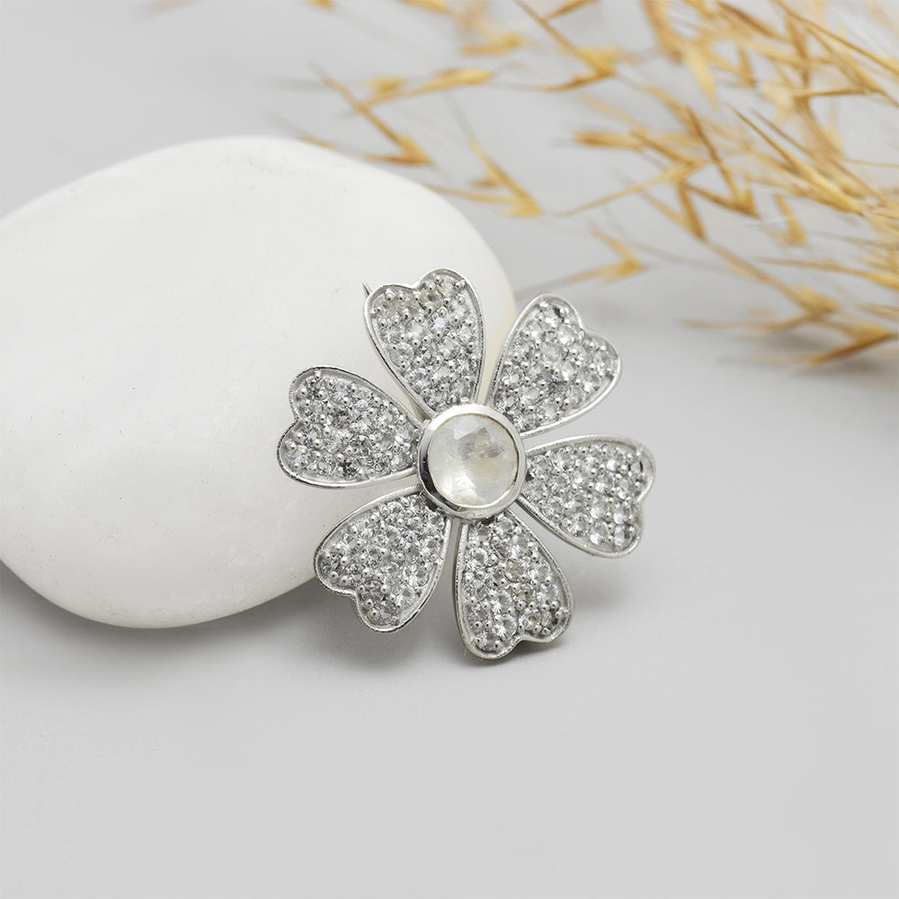 Ezüst Bross Szivárvány Holdkővel és Fehér Topázzal 1 