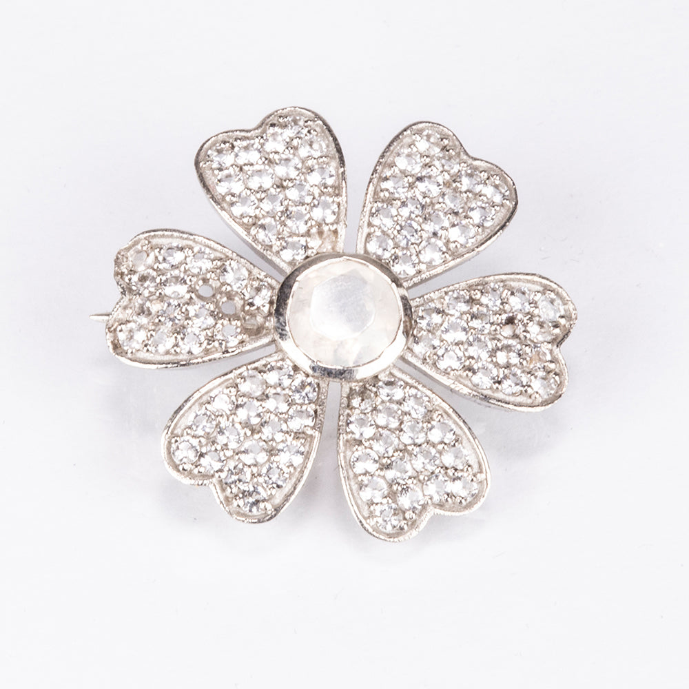 Ezüst Bross Szivárvány Holdkővel és Fehér Topázzal