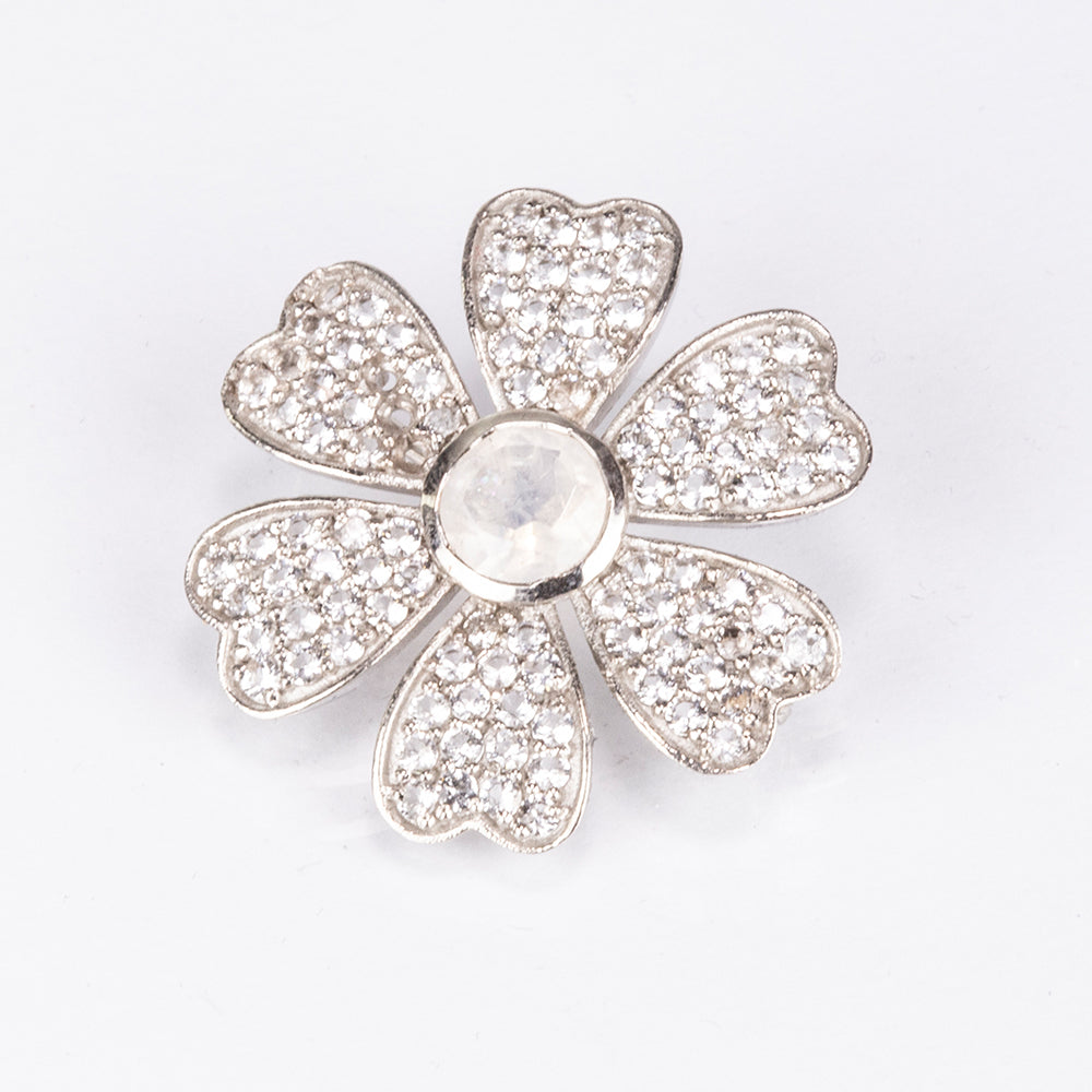 Ezüst Bross Szivárvány Holdkővel és Fehér Topázzal