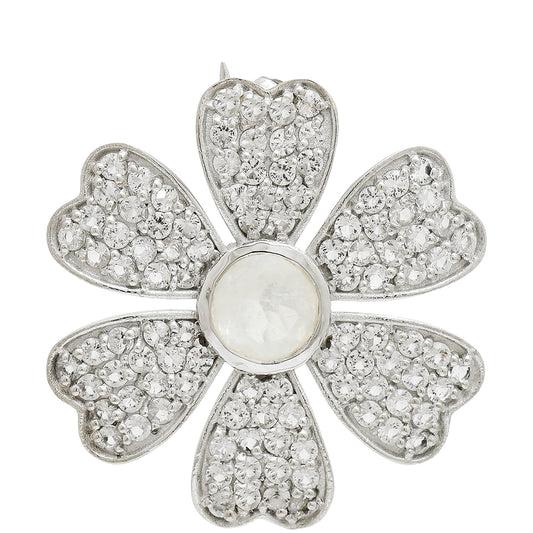 Ezüst Bross Szivárvány Holdkővel és Fehér Topázzal