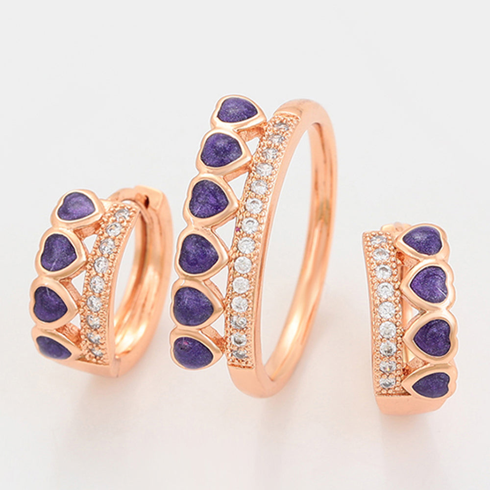 Arany tónusú Emporia Ötvözetű Szett Lila Emporia® Kristállyal ( Fülbevaló+Gyűrű ) 10 