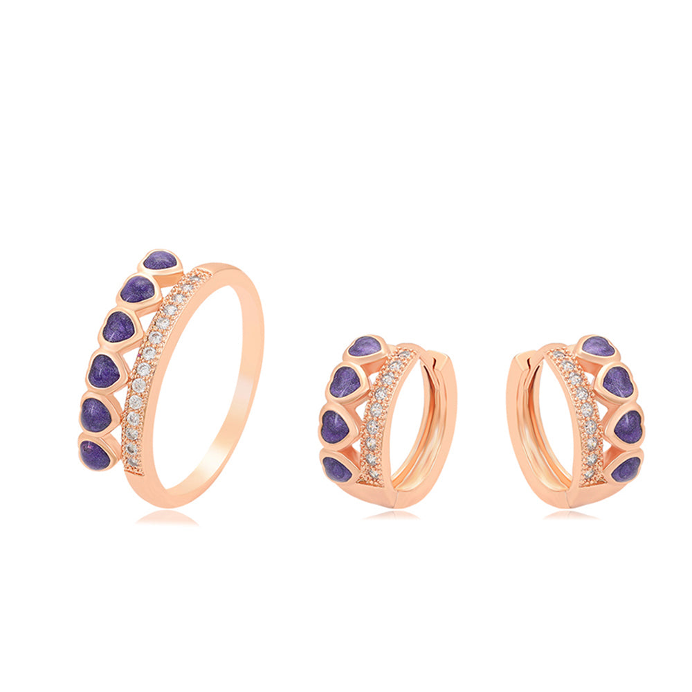 Arany tónusú Emporia Ötvözetű Szett Lila Emporia® Kristállyal ( Fülbevaló+Gyűrű ) 1 