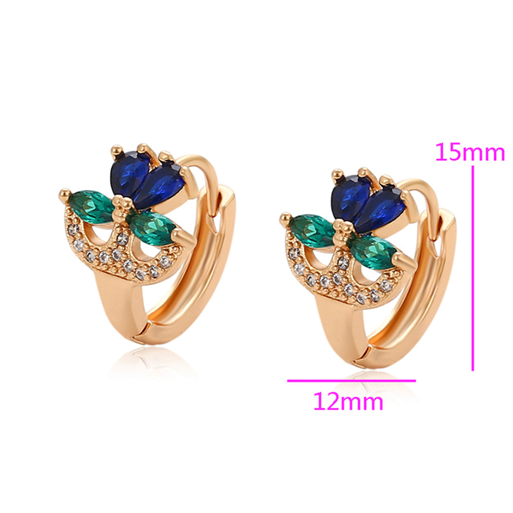 Arany tónusú Emporia Ötvözetű Fülbevaló Zöld Emporia® Kristállyal és Kék Emporia® Kristállyal