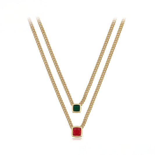 Arany tónusú Emporia Ötvözetű Nyaklánc Vörös Emporia® Kristállyal és Zöld Emporia® Kristállyal