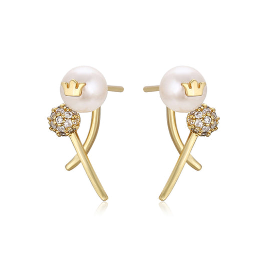 Arany tónusú Emporia Ötvözetű Fülbevaló Üveggyönggyel és Fehér Emporia® Kristállyal