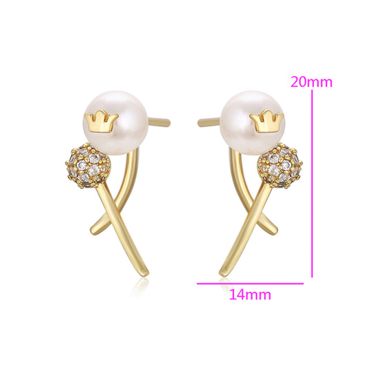 Arany tónusú Emporia Ötvözetű Fülbevaló Üveggyönggyel és Fehér Emporia® Kristállyal