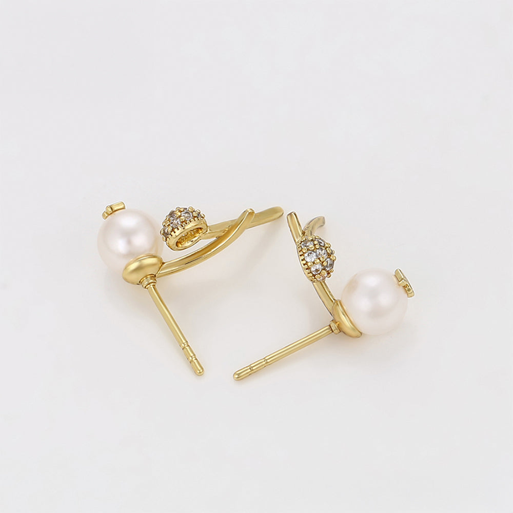 Arany tónusú Emporia Ötvözetű Fülbevaló Üveggyönggyel és Fehér Emporia® Kristállyal 5 