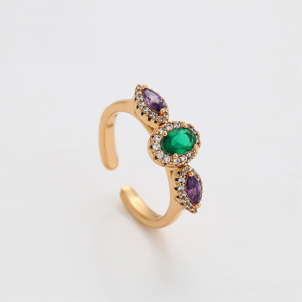 Arany tónusú Emporia Ötvözetű Gyűrű Lila Emporia® Kristállyal és Zöld Emporia® Kristállyal 3 