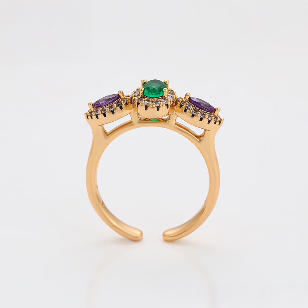 Arany tónusú Emporia Ötvözetű Gyűrű Lila Emporia® Kristállyal és Zöld Emporia® Kristállyal 4 