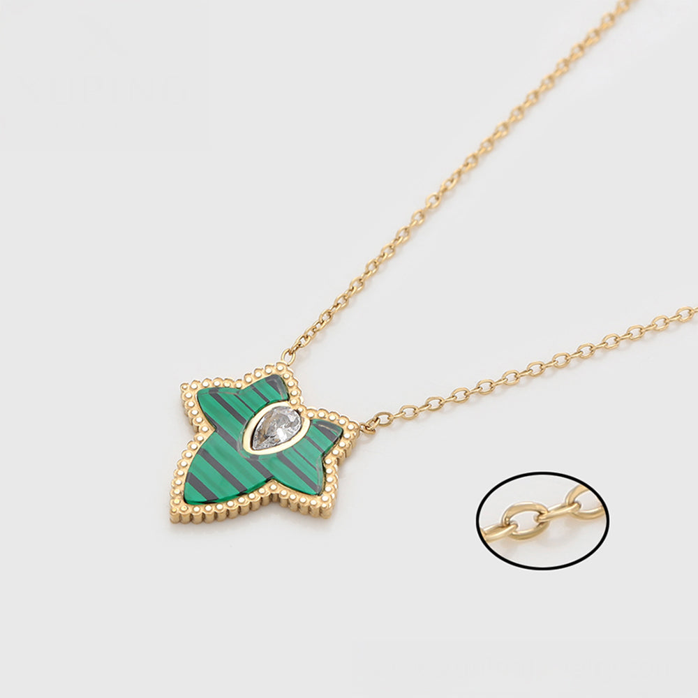 Arany tónusú Emporia Ötvözetű Szett Zöld Emporia® Kristállyal és Fehér Emporia® Kristállyal ( Nyaklánc+Fülbevaló ) 7 