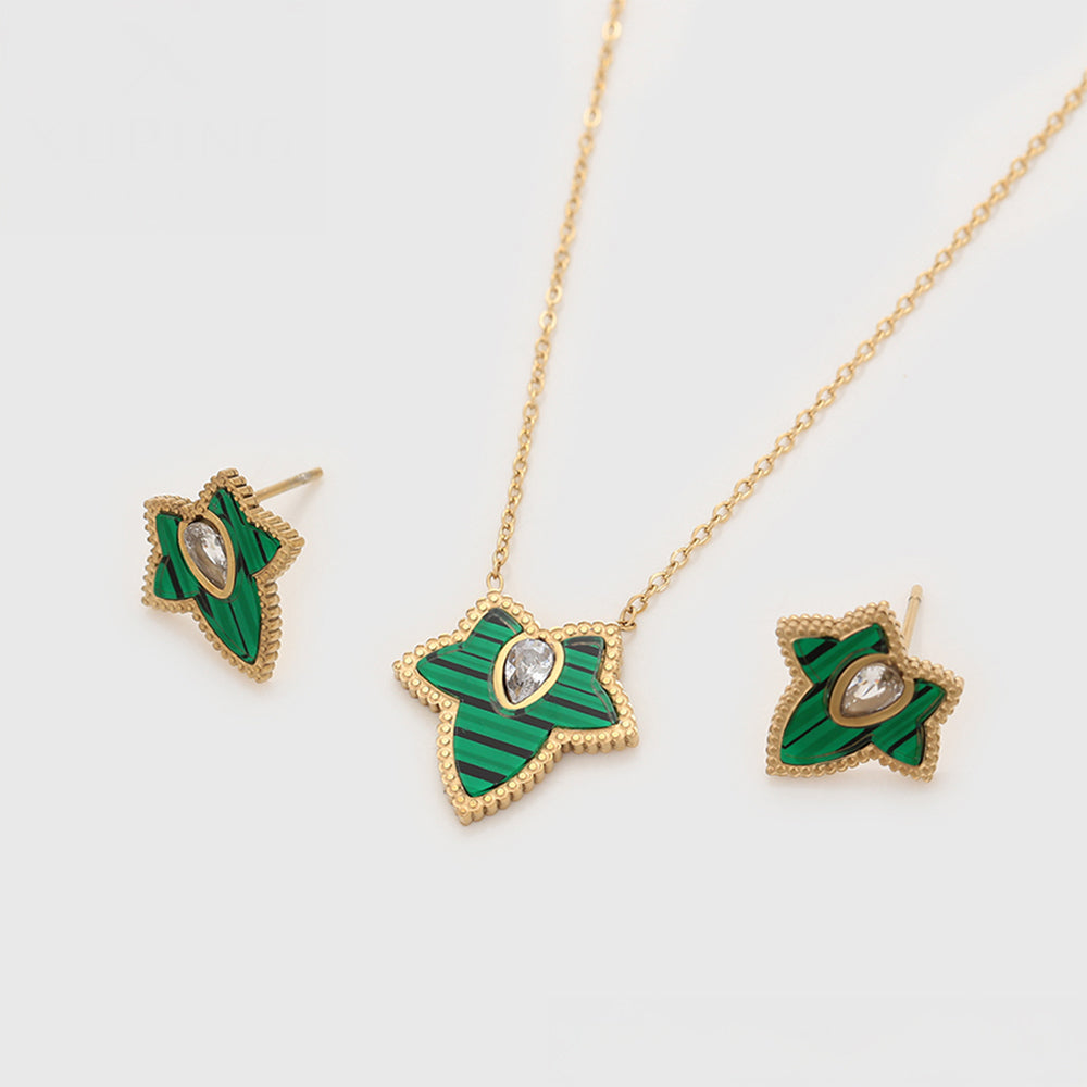 Arany tónusú Emporia Ötvözetű Szett Zöld Emporia® Kristállyal és Fehér Emporia® Kristállyal ( Nyaklánc+Fülbevaló ) 2 